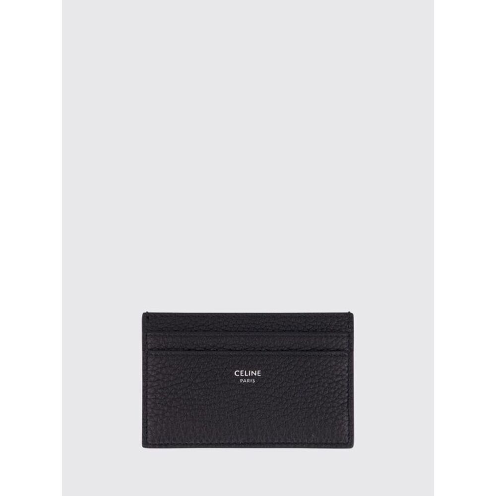 Celine Men Celine Flat Grained Calfskin Card Holder With Lettering Logo